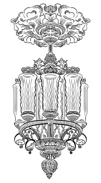 Древняя Резная Люстра Лепниной Московского Метро Векторная Ручная Иллюстрация Черного — стоковый вектор