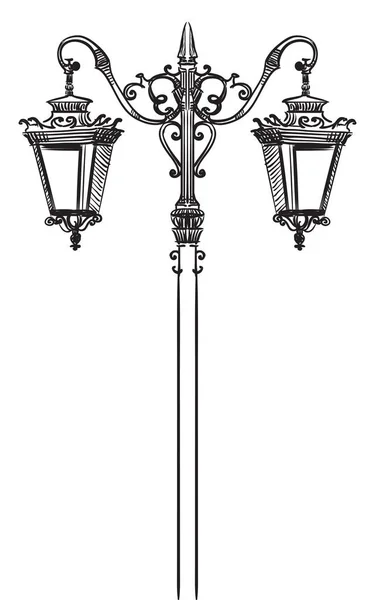 Dessin Main Vieux Vecteur Lampadaire Illustration Monochrome Couleur Noire Isolé — Image vectorielle