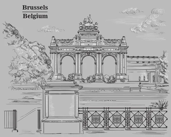 Łuk Triumfalny Parku Pięćdziesiątej Rocznicy Brukseli Belgia Landmark Brukseli Ręka — Wektor stockowy