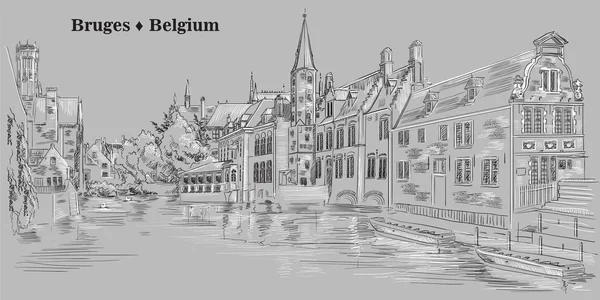 Rozenhoedkaai Kanalı Bruges Belçika Görüntüleyin Belçika Dönüm Noktası Vektör Illüstrasyon — Stok Vektör