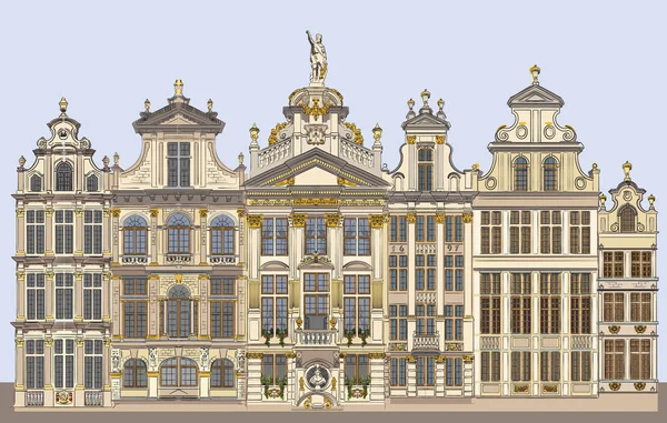 Grand Place Brussels Belgium Landmark Belgium Colorful Vector Hand Drawing — Stock Vector