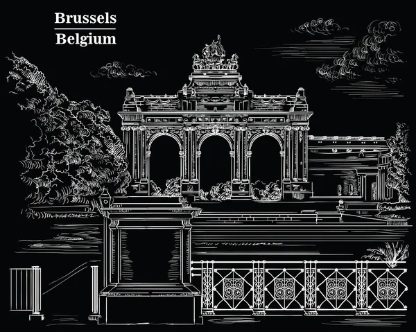 Arco Triunfal Parque Del Cincuenta Aniversario Bruselas Bélgica Monumento Histórico — Vector de stock