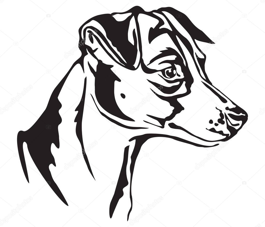 Decorative portrait in profile of dog Jack Russell Terrier, vector isolated illustration in black color on white background