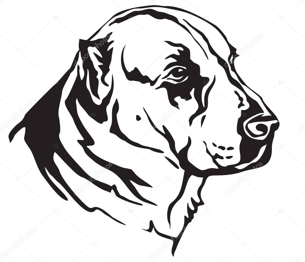 Decorative portrait in profile of dog Central Asian Shepherd Dog (Alabai), vector isolated illustration in black color on white background