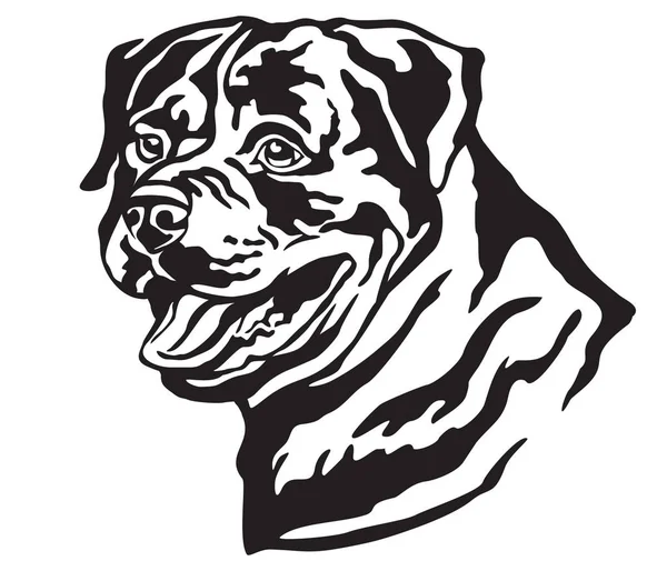 犬のロットワイラーは 白い背景の黒い色の分離ベクトル図の装飾的な肖像画 デザインのタトゥー画像 — ストックベクタ