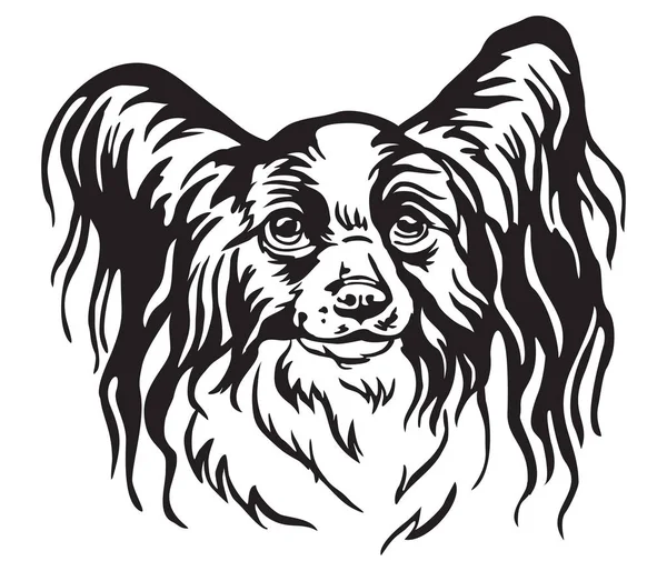 Ritratto Decorativo Papillon Dog Illustrazione Vettoriale Isolata Colore Nero Sfondo — Vettoriale Stock