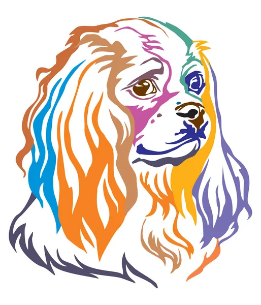 Kolorowy Portret Dekoracyjne Psów Cavalier King Charles Spaniel Ilustracji Wektorowych — Wektor stockowy