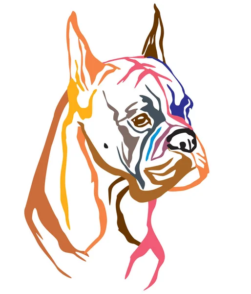Kolorowy Portret Ozdobny Pies Bokser Ilustracji Wektorowych Różnych Kolorach Białym — Wektor stockowy