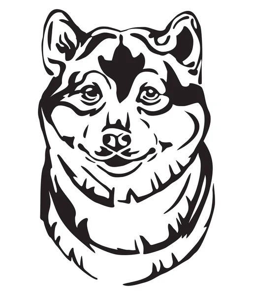 Retrato Decorativo Dog Shiba Inu Ilustração Vetorial Isolada Cor Preta —  Vetores de Stock