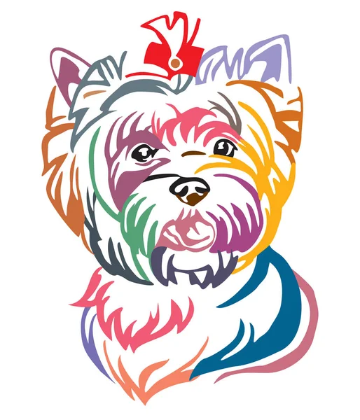 Retrato Decorativo Colorido Dog Yorkshire Terrier Ilustração Vetorial Cores Diferentes — Vetor de Stock