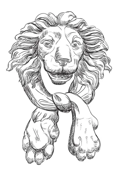 Ancient Door Handle Form Lion Head Vector Hand Drawing Illustration — Stock Vector