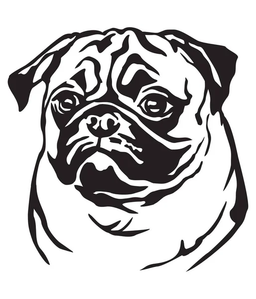 Dekoratives Porträt Des Hundemops Vektorisolierte Illustration Schwarzer Farbe Auf Weißem — Stockvektor
