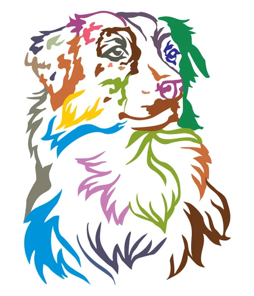 Barevné Dekorativní Portrét Psa Australského Ovčáka Vektorové Ilustrace Různých Barvách — Stockový vektor