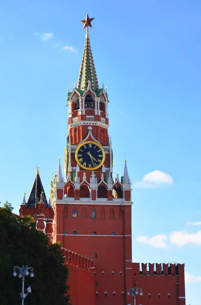 Spasskaya Tornet Och Kreml Klocka Röda Torget Kreml Moskva Stock — Stockfoto