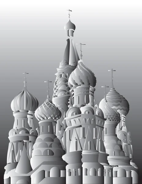 クレムリン モスクワ ロシア の聖バジル大聖堂分離された黒と白のグラデーションの色のベクトル手描画図 — ストックベクタ
