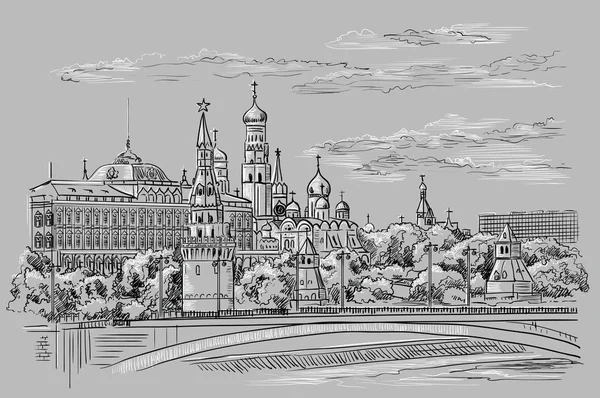 Paisaje Urbano Terraplén Torres Del Kremlin Puente Sobre Río Moscú — Archivo Imágenes Vectoriales