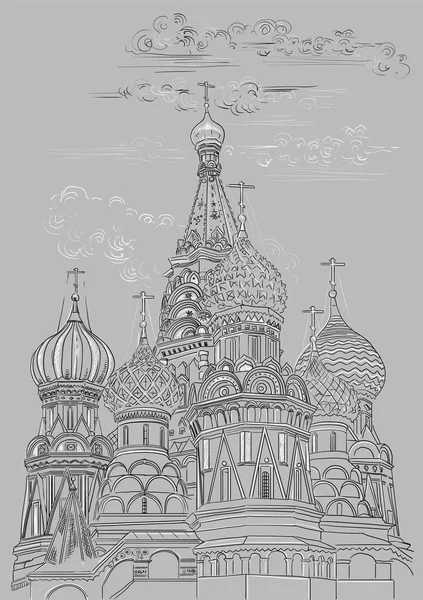 Catedral San Basilio Del Kremlin Moscú Rusia Dibujo Mano Vectorial — Vector de stock