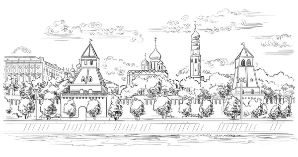 Paisaje Urbano Terraplén Torres Del Kremlin Río Moscú Plaza Roja — Archivo Imágenes Vectoriales