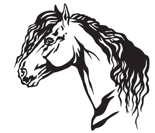 Dekorativa Porträtt Profil Vackra Frisiska Häst Med Lång Mane Isolerade — Stock vektor