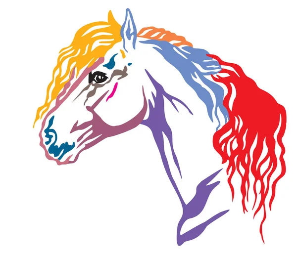 Retrato Decorativo Colorido Perfil Belo Cavalo Friesiano Com Crina Longa — Vetor de Stock