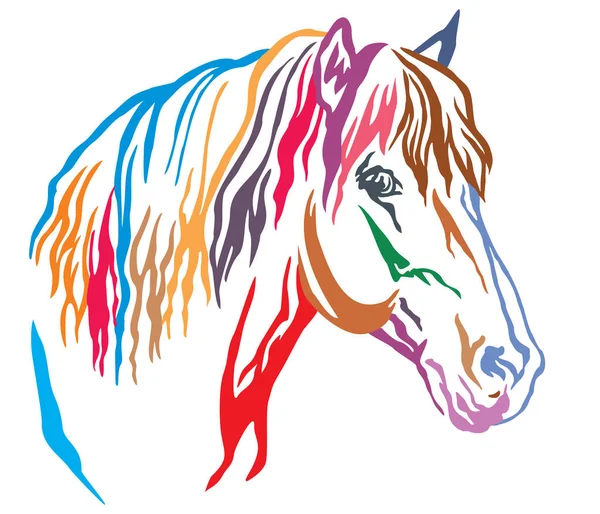 カラフルな装飾的な肖像画長いたてがみ 白い背景で隔離の異なる色のベクトル図と美しい馬のプロフィール デザインのタトゥー画像 — ストックベクタ