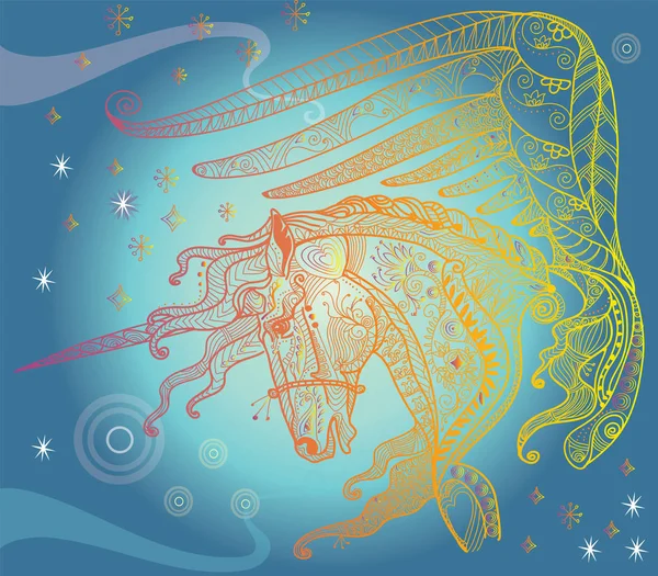 Vektor Hand Zeichnung Illustration Zentangle Magisches Pferd Mit Flügeln Verschiedenen — Stockvektor