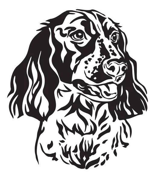 Decorative Outline Portrait Dog Russian Spaniel Vector Illustration Black Color — Stock Vector