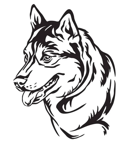 Decorative Outline Portrait Dog Siberian Husky Looking Profile Vector Illustration — Stock Vector
