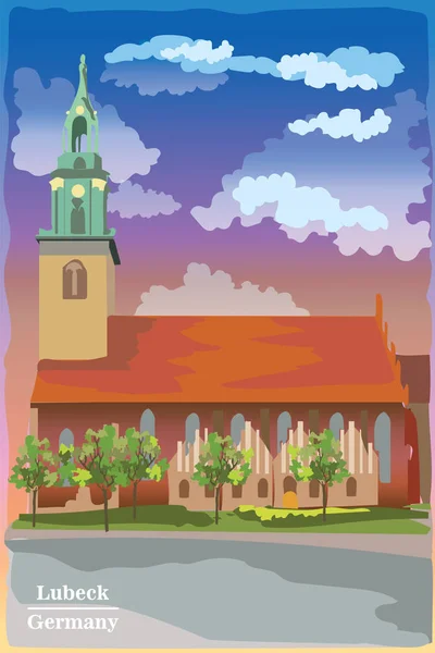 Landschap Met Gevel Van Kerk Van Mary Berlijn Lübeck Duitsland — Stockvector