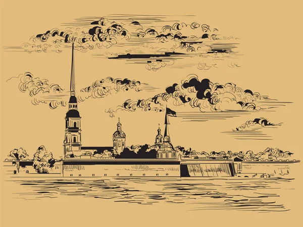 茶色のベクトル手描きサンクトペテルブルク6 — ストックベクタ