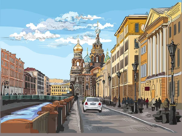 Dessin à la main vectoriel coloré ST Petersburg 4 — Image vectorielle