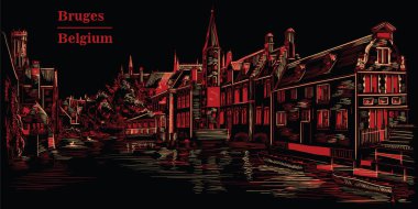View on Rozenhoedkaai water canal in Bruges, Belgium, Europe, bl clipart