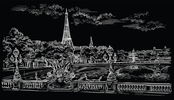 黑色矢量手绘巴黎 8 — 图库矢量图片