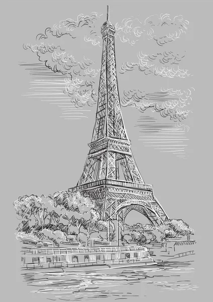 Grey vector hand drawing Paris 1 — Stock Vector