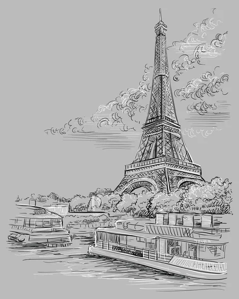 Dessin à la main vectoriel gris Paris 3 — Image vectorielle