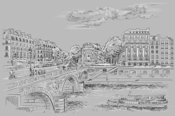 Dessin à la main vectoriel gris Paris 7 — Image vectorielle