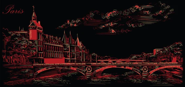 Negro y rojo vector dibujo a mano París 5 — Vector de stock