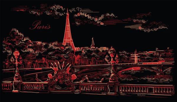 Черно-красный вектор руки рисунок Париж 8 — стоковый вектор
