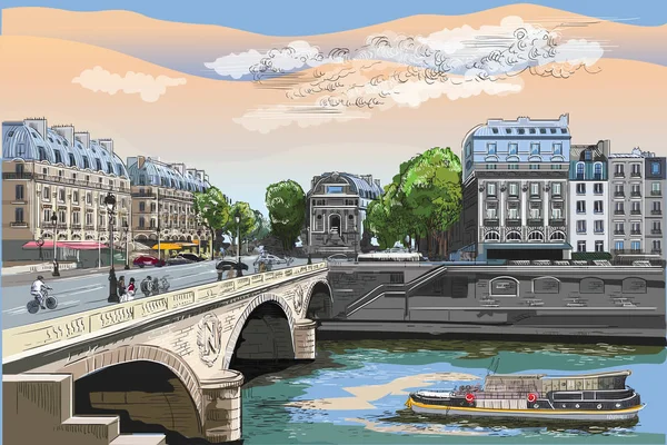 Dibujo a mano vector colorido París 7 — Archivo Imágenes Vectoriales