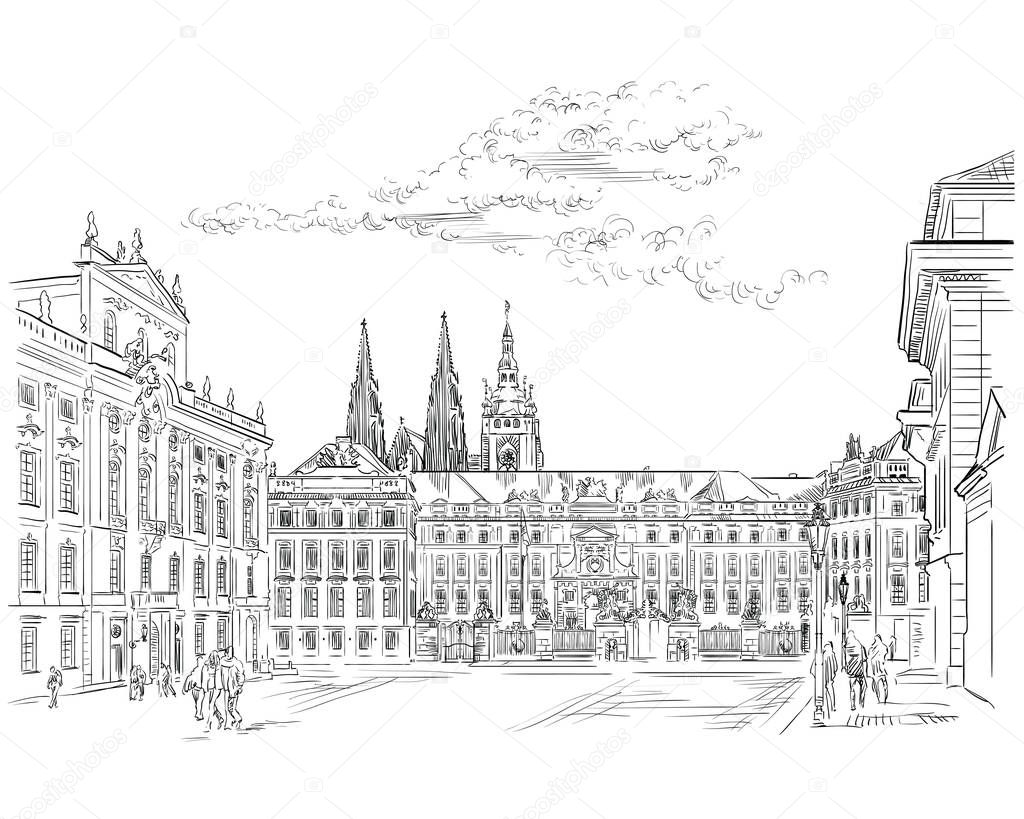 Vector hand drawing Prague 1
