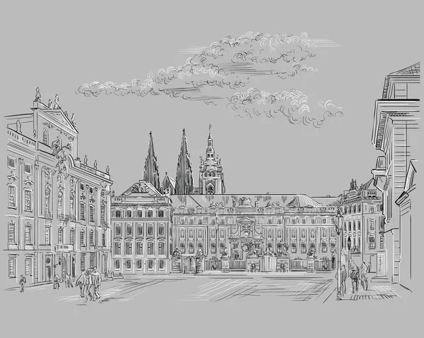 Dessin main vectoriel gris Prague 1 — Image vectorielle