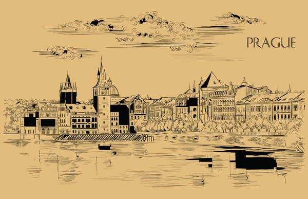 Dessin à la main vectoriel beige Prague 9 2 — Image vectorielle