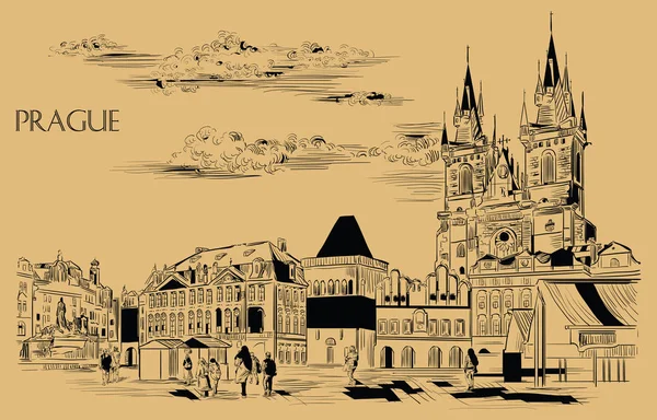Dessin main vectoriel beige Prague 10 — Image vectorielle