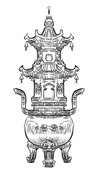 Gran Quemador Incienso Bronce Pagoda Del Ganso Salvaje Gigante Provincia — Vector de stock