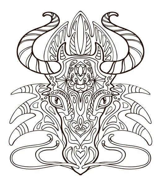 Coloriage Vectoriel Portrait Ornemental Dragon Illustration Vectorielle Abstraite Décorative Isolée — Image vectorielle
