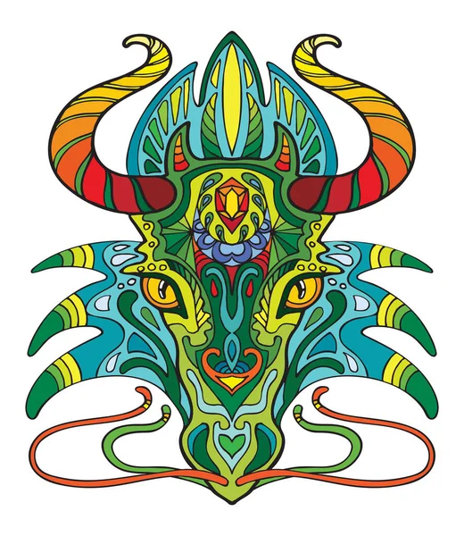 Retrato Ornamental Colorido Dragão Ilustração Vetorial Abstrata Decorativa Vetorial Isolada — Vetor de Stock