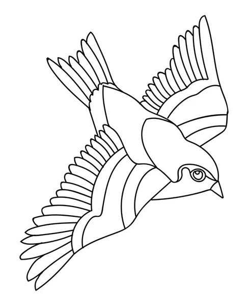 Línea Vectorial Arte Monocromo Volador Pájaro Cantor Ilustración Contorno Negro — Vector de stock