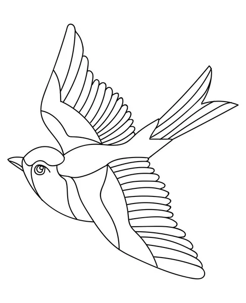 Vektorlinje Konst Monokrom Flygande Sångfågel Svart Kontur Illustration Isolerad Vit — Stock vektor