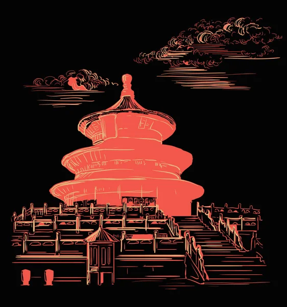 Vector Illustration Templo Del Cielo Pekín Hito China Dibujo Vectorial — Vector de stock