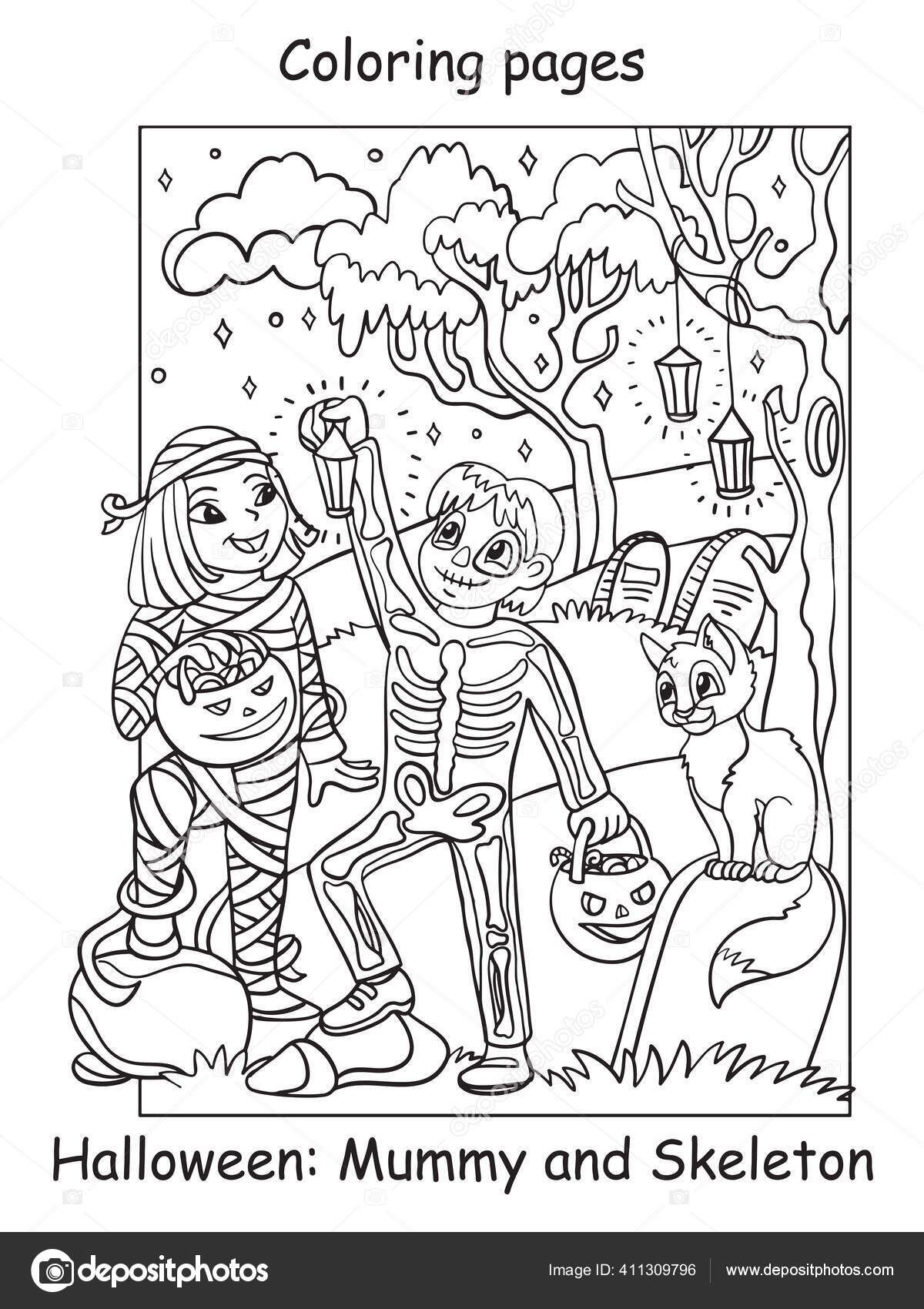 Desenho de colorir desenho animado de halloween desenhado à mão